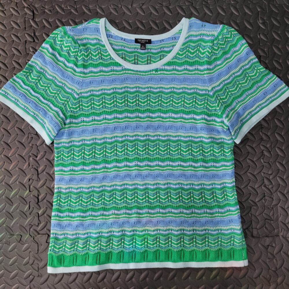 Talbots Petite Knit Short Sleeve Sweater SP Coastal Grandma Beach Vacation